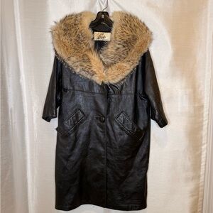 Vintage Black Leather Coat w/ Real Fur Collar – Lerds Boston